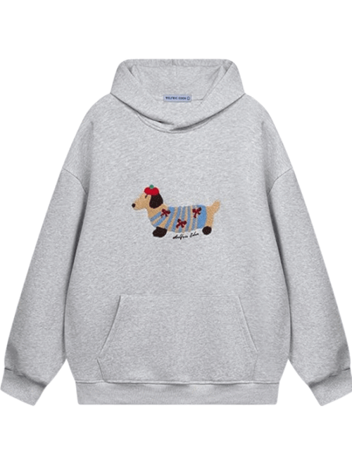 Dog Print Unisex Grey Hoodie